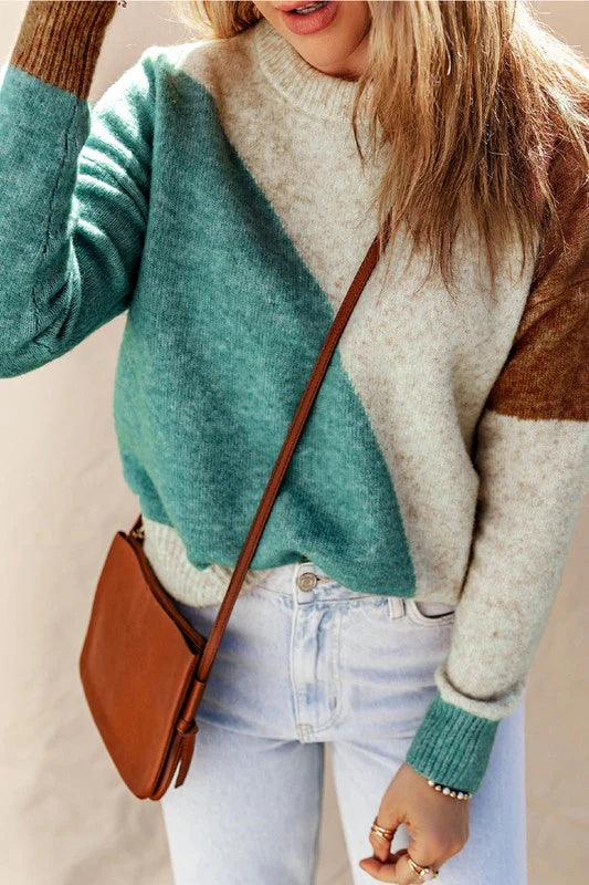 Colorblock Round Neck Sweater