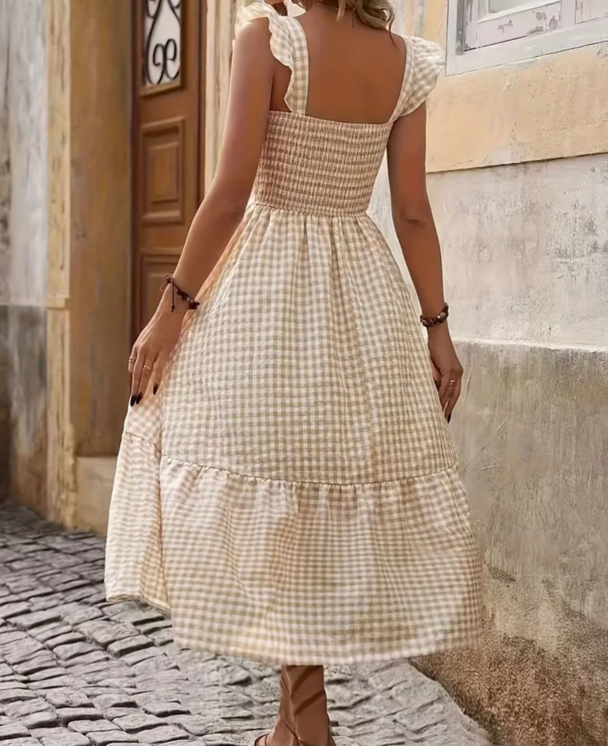 Gingham midi dress - light yellow