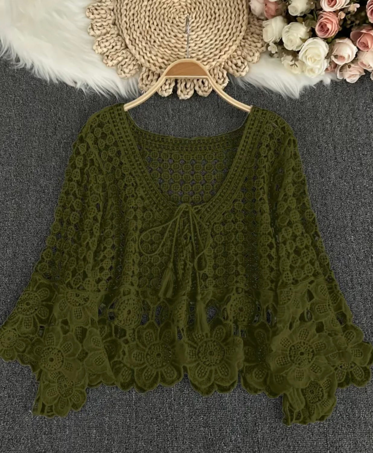 Bell Sleeve Crochet Top - one size