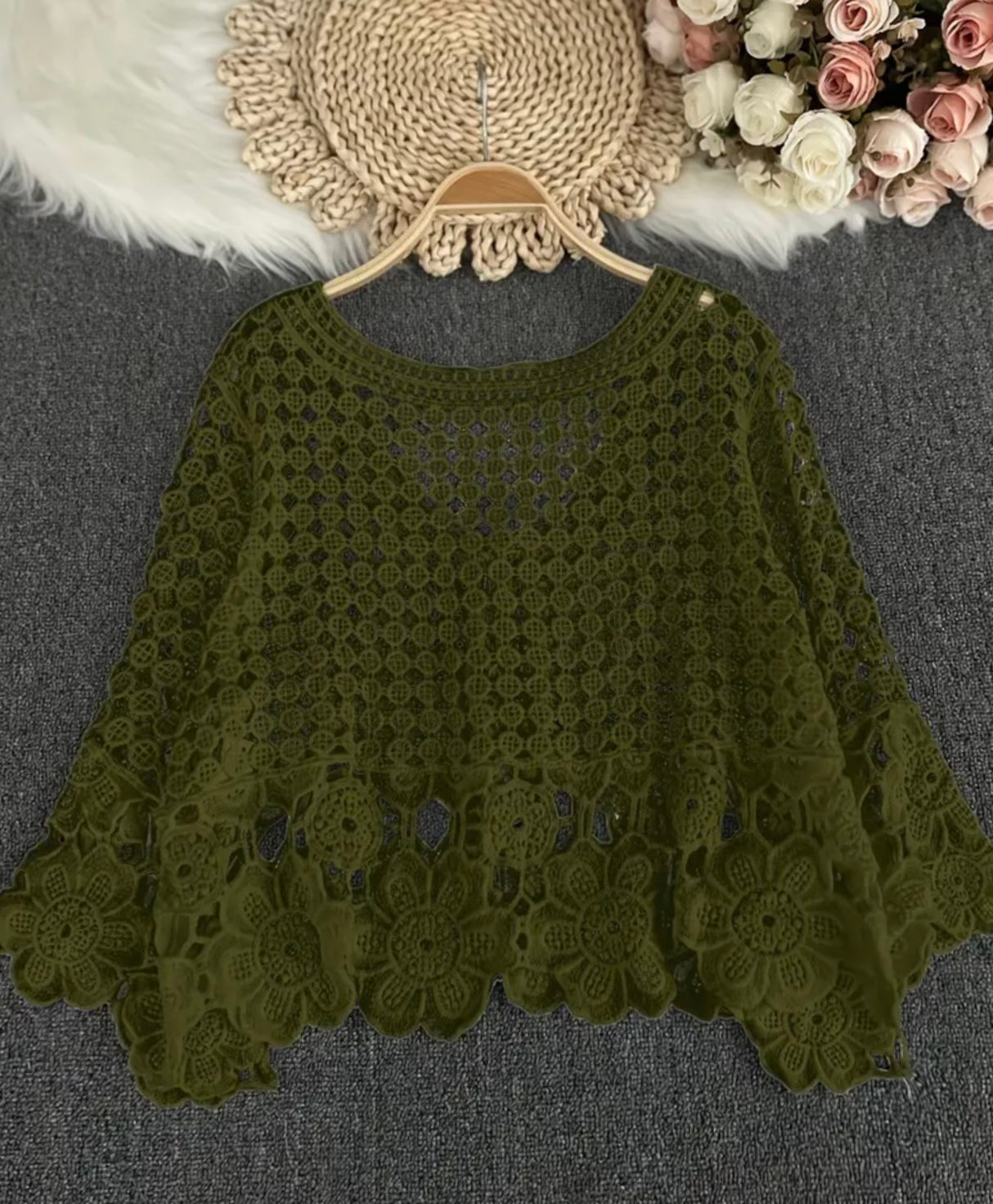 Bell Sleeve Crochet Top - one size