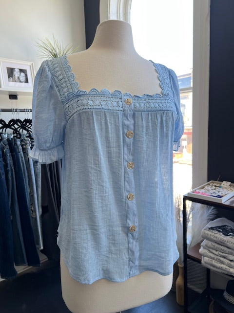 Baby Blue Ruffled Sleeve Blouse