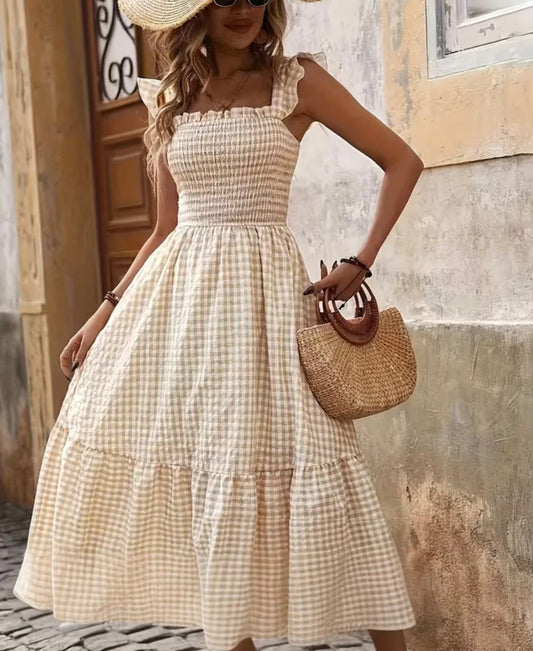 Gingham midi dress - light yellow