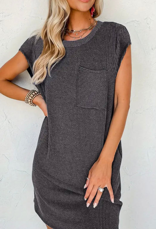 Loose Grey Ribbed Dress