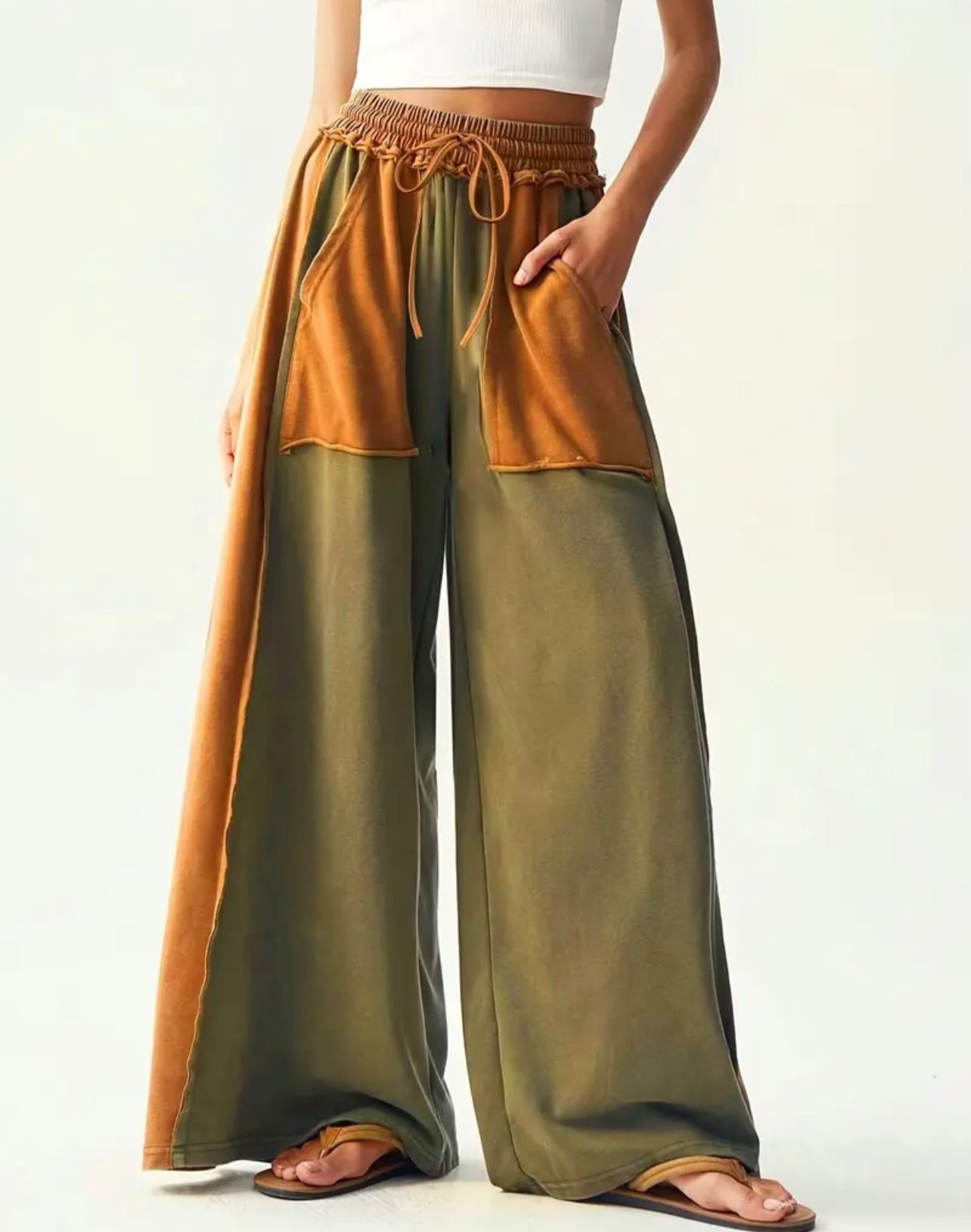 Elastic Waist / High Rise / Two tone pants
