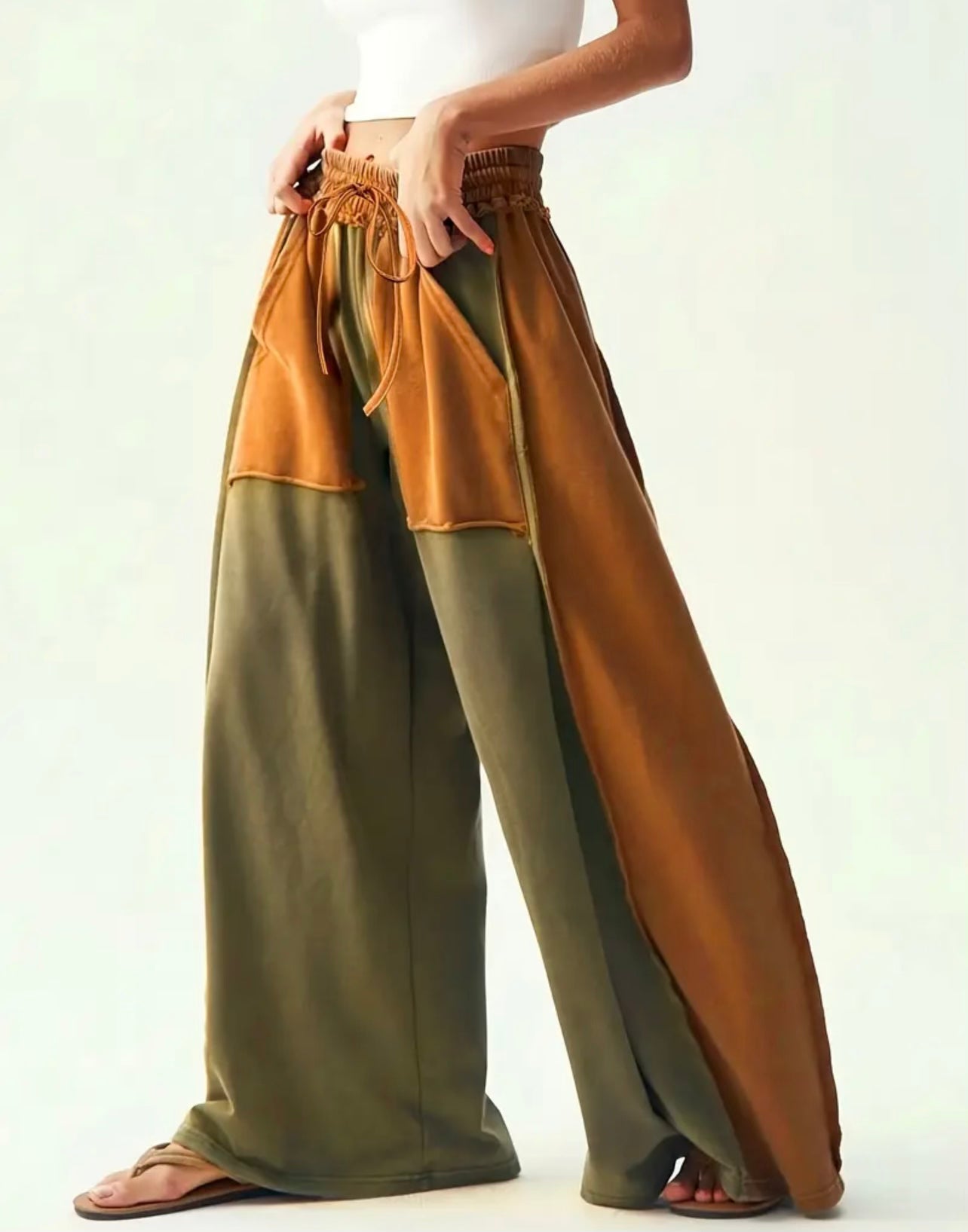 Elastic Waist / High Rise / Two tone pants
