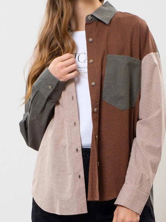 Checkered Colorblock Top