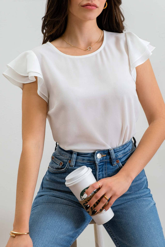 Layered Flutter Sleeve Top | White