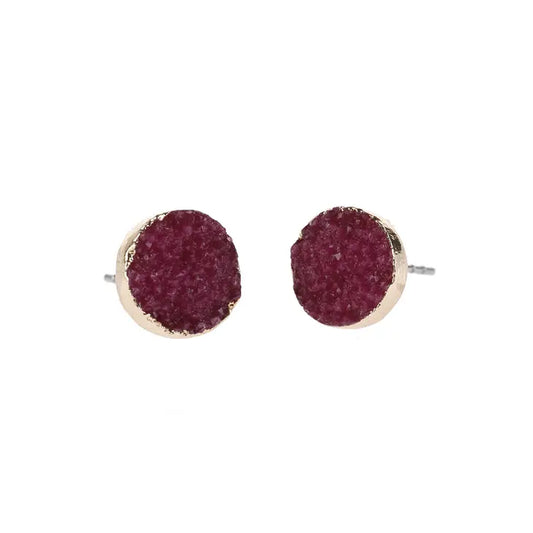 Round Druzy Stud Earrings | Burgundy