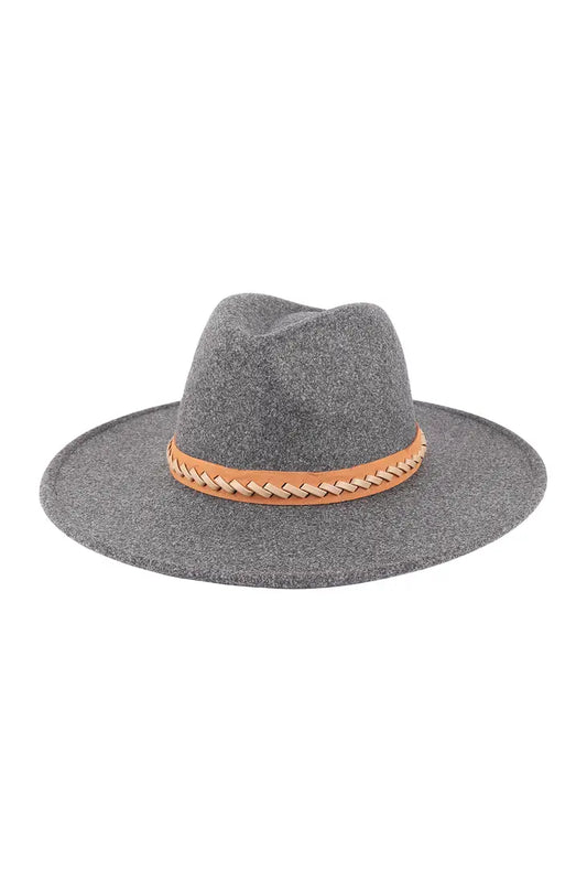 Wide Brim Hat with Leather Detailing