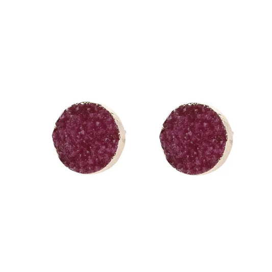 Round Druzy Stud Earrings | Burgundy