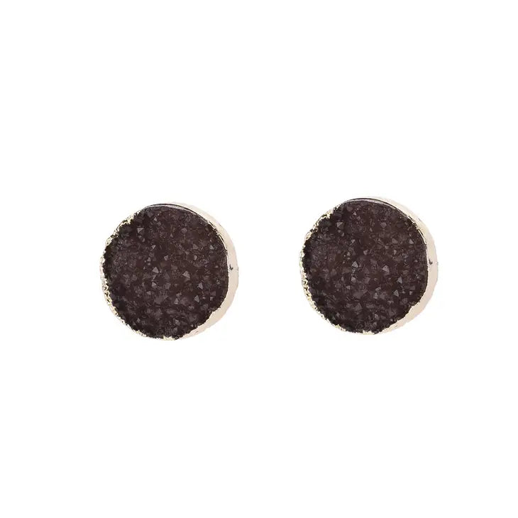 Round Druzy Stud Earrings | Hematite