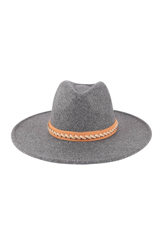 Wide Brim Hat with Leather Detailing